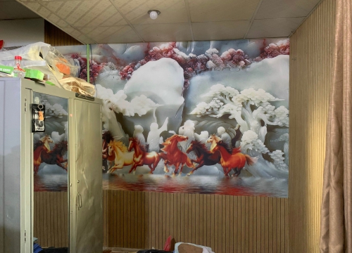 Hoàn thiện thi công giấy dán tường giả gỗ kết hợp với tranh dán tường : 44/1 Tôn Thất Thuyết, Q. 4