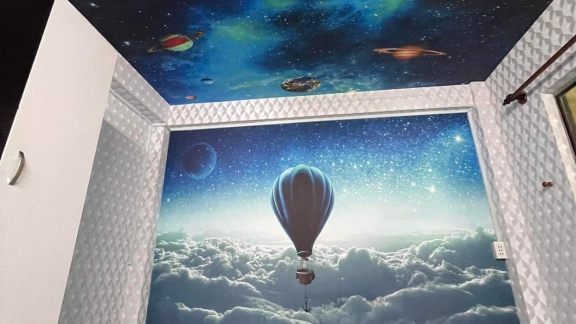 THI CÔNG GIẤY DÁN TƯỜNG KẾT HỢP TRANH 