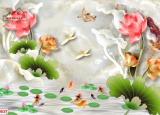 Tranh 3D Hoa Sen & Cá