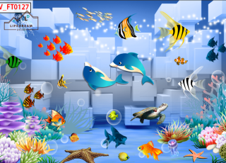 Tranh Dán Tường 3D trẻ em Cá Biển & Đại Dương