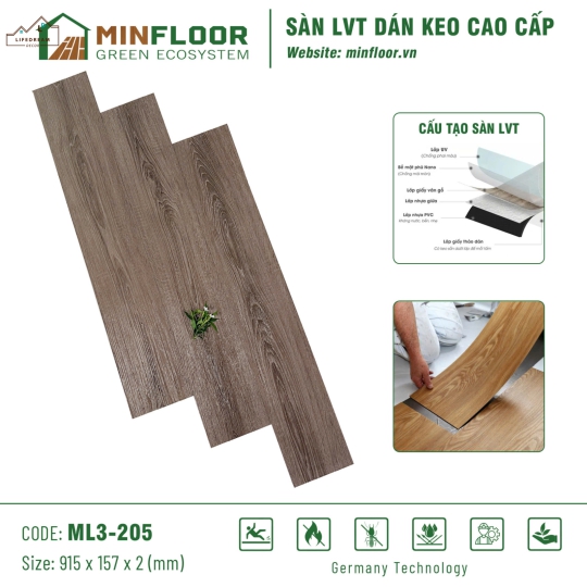 Sàn Nhựa Dán Keo Cao Cấp ML3-205