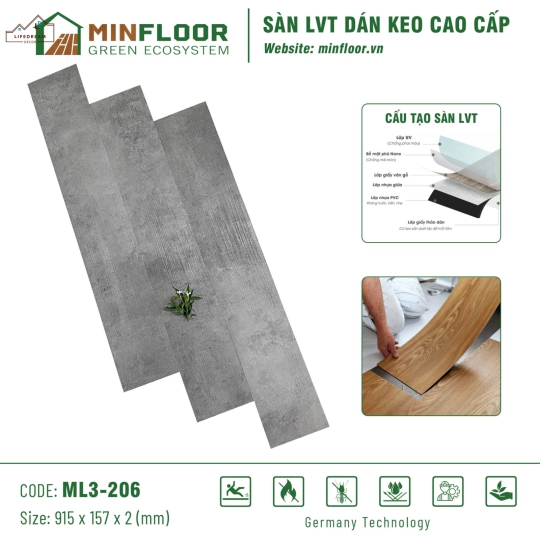 Sàn Nhựa Dán Keo Cao Cấp ML3-206