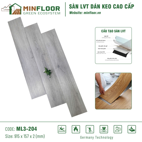 Sàn Nhựa Dán Keo Cao Cấp ML3-204
